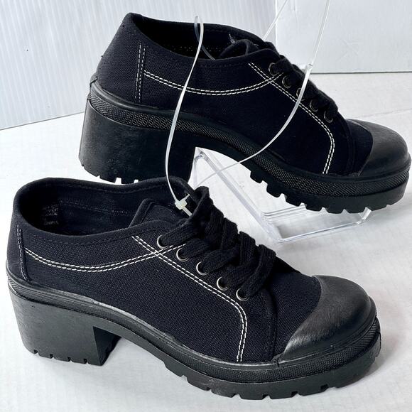 Vintage Y2K 90s Chunky Platform Lug Sole Black Canvas Shoes CL 8.5 Goth Bratz - Picture 1 of 12